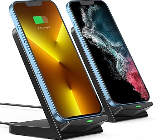 15W Wireless Charger,2 Pack,Qi Fast Charger Stand Compatible with iPhone 13 Pro Max/13/12/11/SE/XR/XS/X/8 Plus, Wireless Charging Stand Compatible with Galaxy S21 Ultra/S20/S10/S9/S8/Note 20/10(2 Pack)