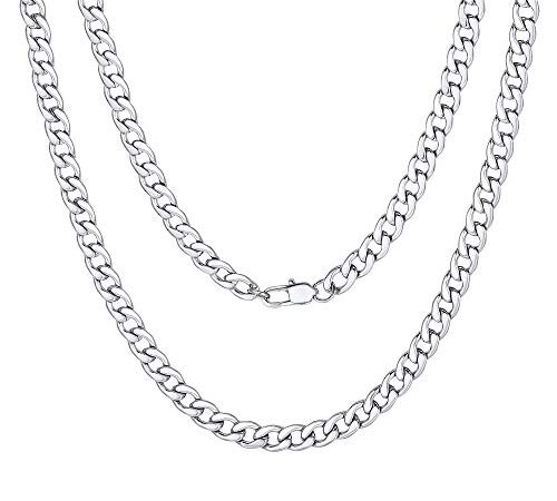 5mm Men and Women Chain Silver Tone Stainless Steel Curb Cuban Link Necklace Gift