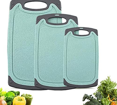 Cutting Boards Kitchen Cutting Board (3-Piece Set) Chopping Boards- Plastic Cutting Boards Set, Juice Grooves, BPA-Free and Dishwasher Safe (Blue)