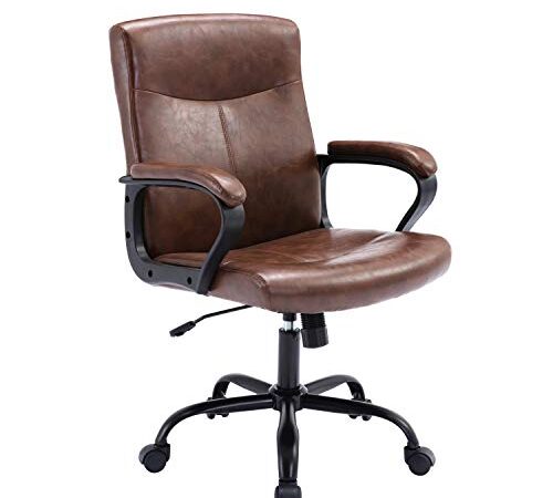 DYHOME Office Chair, Brown Leather Office Chair, PU Leather Executive Office Chair, Adjustable Mid Back Computer Chair, Conference Swivel Task Chair with Padded Armrests