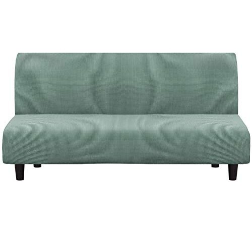 Futon Cover Stretch Armless Sofa Bed Slipcover Spandex Non Slip Soft Couch Sofa Cover Futon Cover Without Arms Futon Slipcovers for Living Room Furniture Protector with Elastic Bottom, Dark Cyan