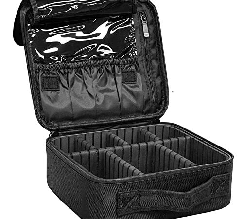 GreenLife® Professional Makeup Train Case Cosmetic Toiletry Bag Travel Organizer Make up Artist Master Waterproof Case Portable Storage with Adjustable Dividers Accessories Tools Brushes Pouch Black