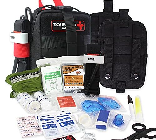 IFAK Trauma First Aid Kit, Rip Away Molle Med Pouch, Fully Stocked Small Tactical Medical Bag with Tourniquet for Military Camping Hiking
