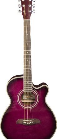 Oscar Schmidt 6 String OG10CE Cutaway Acoustic-Electric Guitar. Flame Trans Puple, Transparent Purple (OG10CEFTPB-A