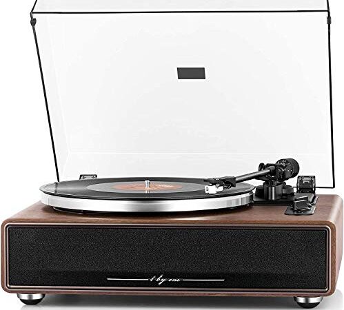 1 BY ONE High Fidelity Belt Drive Record Player with Built-in Speakers,Bluetooth Turntable with Magnetic Cartridge,Preamp and Adjustable Counterweight