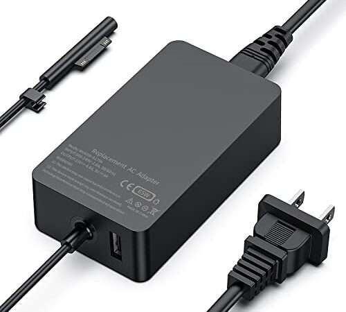 65W Surface Pro Charger Surface Laptop Charger,for Microsoft Surface Pro 3/4/5/6/7/7+/8/X,Surface Laptop1/2/3/4/Go,Surface Book1/2,Surface Go/Go2/Go3,with USB Charge Port [Give Away with Power Cable]