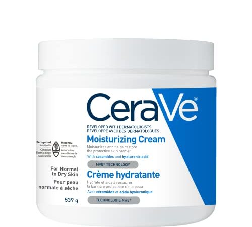 CeraVe Moisturizing Cream | Daily Face, Body & Hands Moisturizer for Dry Skin With Hyaluronic Acid and Ceramides for Women and Men. Sensitive skin, Oil-free, Non-comedogenic, Fragrance-Free, 539 Grams