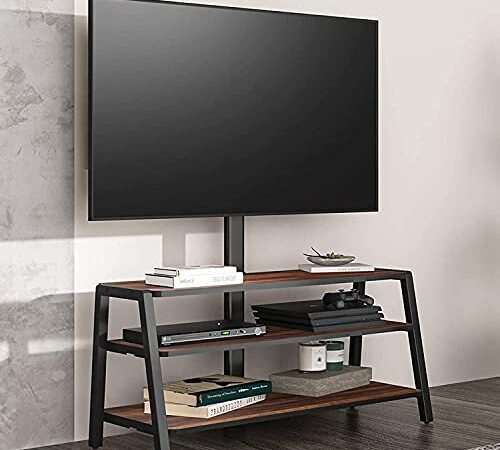 FITUEYES 3-Tier Floor TV Stand for 37-70 Inch TVs Entertainment Stand with Storage-Height Adjustable TV Console Stands with Golden Walnut Board & Cable Management, VESA 600x400mm