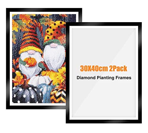 GHHKUD 2Pack Diamond Painting Frames, Frames for 30x40cm Diamond Painting Canvas, Magnetic Diamond Art Frame Self-Adhesive, Diamond Painting Frames with Hooks for Wall Window Door (Black)