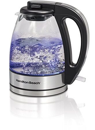 Hamilton Beach Glass Electric Tea Kettle, Water Boiler & Heater, 1 L, Cordless, LED Indicator, Auto-Shutoff & Boil-Dry Protection (40930), Clear