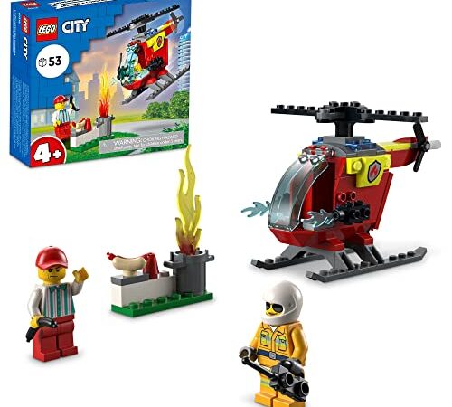 LEGO City Fire Helicopter 60318 Building Kit for Kids Aged 4+; Includes Firefighter and Vendor Minifigures with Accessories, Including Toy Walkie-Talkie, Bread and 2 Hotdog Elements (53 Pieces)