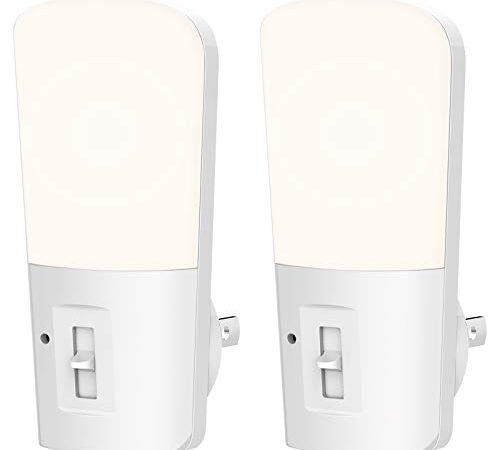 Night Light, LOHAS Dimmable Night Light Plug in, Dusk to Dawn Night Light, Auto On/Off Light Sensor Night Light, 1W LED Daylight White 5000K, Mini Wall Night Light for Bedroom Stairs, Nursery 2 Pack