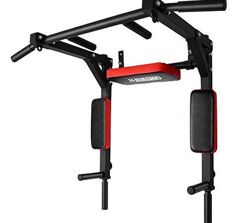 OneTwoFit Multifunctional Wall Mounted Pull Up Bar/Chin Up bar,Dip Station for Indoor Home Gym Workout,Power Tower Set Training Equipment Fitness Dip Stand Supports to 440 Lbs OT126