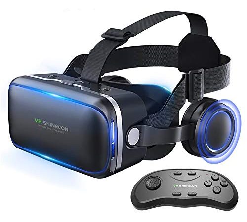 VR Headset for 3D Movies and Games, Suitable for 4”-6” Smartphones, Pack with Remote Controller for Android Phone.