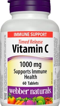 Webber Naturals Vitamin C Timed Release 1,000 mg, 60 Tablets, For Bones, Teeth, Immune and Antioxidant Health, Vegan