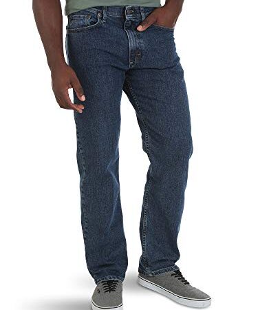 Wrangler Authentics Men's Comfort Flex Waist Relaxed Fit Jean, Dark Stonewash, 48W x 30L