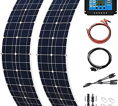 400 Watt Solar Panel Kit, with Charge Controller(40A) 2pcs 200 Watt Flexible Monocrystalline Solar Panel kit Photovoltaic Module for 12-24V Battery Charging Car Battery Camper RV Yacht Battery Boat