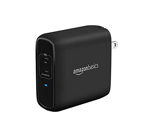 AmazonBasics 68W Two-Port GaN USB-C Wall Charger (50W + 18W) for Laptops, Tablets and Phones with Power Delivery - Black