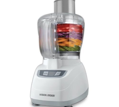 BLACK+DECKER Food Processor with Continuous Chute for Vegetables, Cheese, Hummus and More, 8 Cup, White, FP1600WC