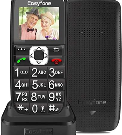 Easyfone Prime-A6 4G Unlocked Big Button Basic Senior Mobile Phone, Easy-to-Use Cell Phone for Elderly with SOS Button, Hearing Aid Compatible and Charging Dock, IC and FCC Certified (Black)