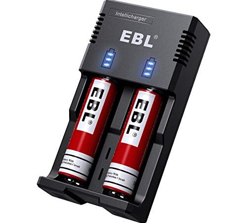 EBL Smart Rapid Battery Charger for Rechargeable 3.7V Li-ion LiFePO4 IMR Batteries 26650 18650 17500 14500 16340(RCR123), Ni-MH/Ni-Cd AA AAA Batteries (Batteries Not Included)