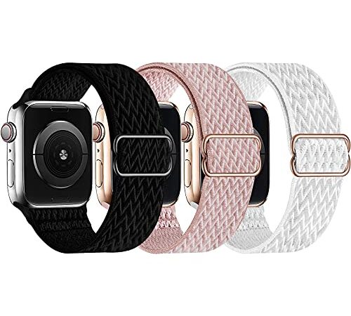 GBPOOT 3 Pack Stretchy Solo Loop Compatible with Apple Watch Bands 38mm 40mm 41mm,Adjustable Braided Sport Elastic Nylon Wristband for iWatch Series7/6/SE/5/4/3/2/1