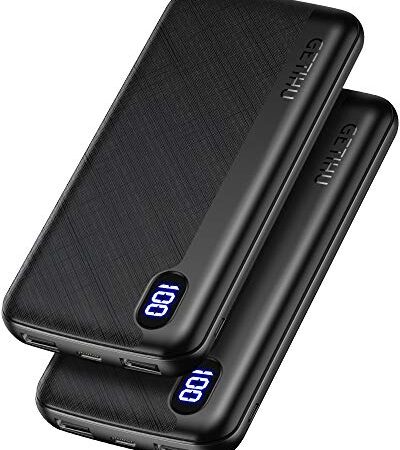 GETIHU Portable Charger, 2-Pack Slimmest 10000mAh USB C Triple 2.4A High-Speed LED Display Power Bank, External Battery Pack Compatible with iPhone 13 12 11 X 8 Plus Samsung S20 Google LG iPad Tablet etc