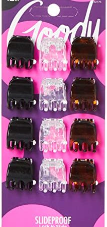 GOODY Classics Small / Mini Half Claw Clips 3 Pronged, Multi, 12 Count (Pack of 1)