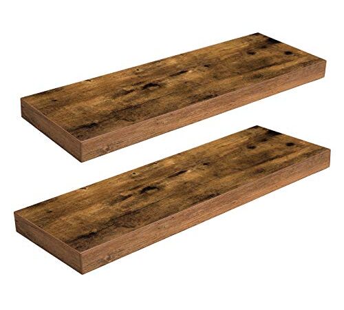 HOOBRO Floating Shelves, Rustic Brown Wall Shelf Set of 2, 23.6 inch Hanging Shelves with Invisible Brackets, for Bathroom, Bedroom, Toilet, Kitchen, Office, Living Room Decor BF60BJ01