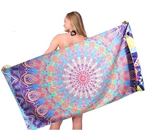 Microfiber Sand Free Beach Towel-Quick Dry Super Absorbent Lightweight Thin Oversized Big Towel Blanket for Travel Pool Swimming Bath Camping Yoga Girl Women Men Geometric Boho Bohemian Mandala