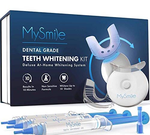 MySmile Teeth Whitening Kit with LED Light, 3 Non-Sensitive Teeth Whitening Gel and Tray, Deluxe 10 Min Fast-Result Carbamide Peroxide Teeth Whitener, help Remove Teeth Stain from coffee, drinks, food