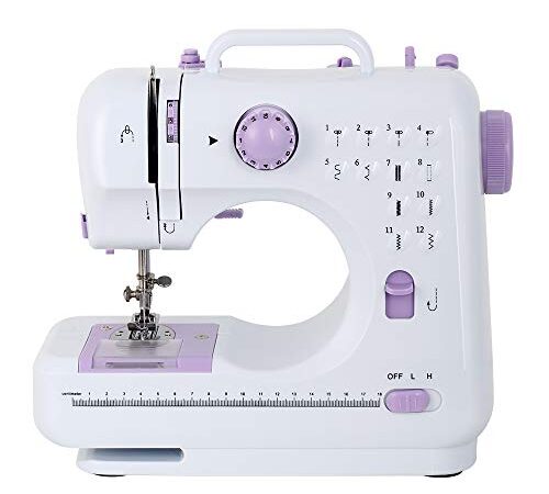 Portable Sewing Machine Mini Electric Household Crafting Mending Sewing Machines Multi-Purpose 12 Built-in Stitches with Foot Pedal for Home Sewing, Beginners, Kids (Purple)