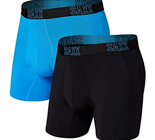 Saxx Men's Underwear -Shadow Boxer Briefs with Built-in Pouch Support- Workout Boxer,Pack of 2, Black/Pure Blue, Large