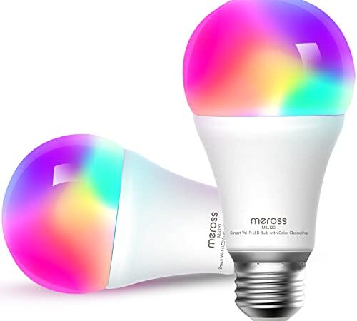 Smart Light Bulb 2 Pack - meross Smart WiFi LED Bulbs Compatible with Alexa, Google Home and SmartThings, Dimmable E26 Multicolor 2700K-6500K RGBWW, 810 Lumens 60W Equivalent, No Hub Required