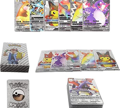 TamBee 55pcs Pokemon Card Deck,Charizard Vmax Gold Foil Card,( Rare Cards / Series Cards /Vmax Rares/DX Charizard/GX Cards, Card and /Mystery Card (Sliver)