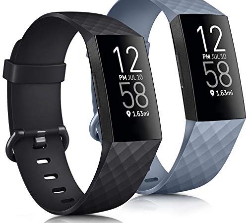 Tobfit Bands Compatible with Fitbit Charge 3 Bands / Fitbit Charge 4 Bands, Classic Sport Accessory Replacement Watch Strap Wristband for Fitbit Charge 3 Special Edition & Fitbit Charge 3 & Fitbit Charge 4 Women Men Large & Small (Black, Blue Gray, Large)