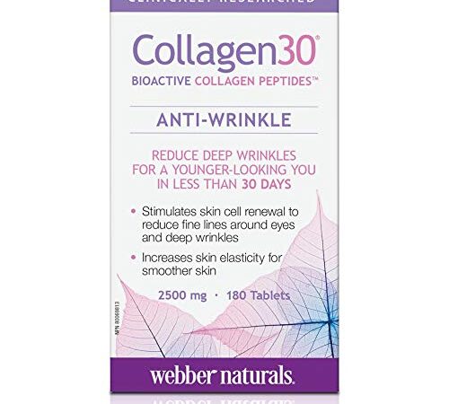 Webber Naturals Collagen30 Anti-Wrinkle, 2,500mg of Bioactive Collagen Peptides Per Serving, 180 Tablets, Helps Reduce Deep Wrinkles, Fine Lines & Stimulates Skin Cells, Non GMO, Dairy & Gluten Free