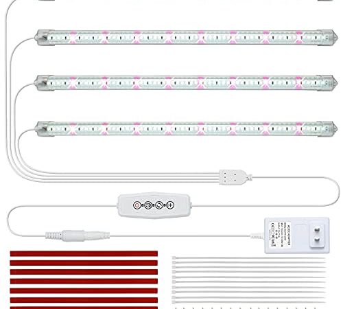 White Grow Light Strips for Indoor Plants, Moya Std 16in 6000K T5 Plant Light Full Spectrum Cabinet Grow Lamp with 240 White & Red LEDs, Auto ON/Off 3/6/12h Timer & 5 Brightness for Houseplants