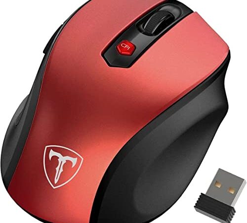 Wireless Computer Mouse for Laptop PC Office Mouse for Work from Home Portable Palm-Sized w/ 6 Easy-Click Buttons, 5 DPI Adjustable, Red, Energy-Saving Auto Sleep Mode, USB Nano Receiver, 2.4GHz