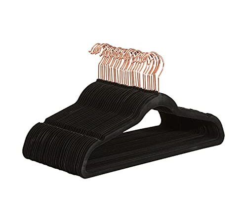 Amazon Basics Slim, Velvet, Non-Slip Suit Clothes Hangers, Black/Rose Gold - Pack of 30