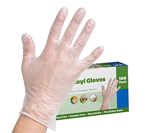 Clear Powder Free Vinyl Disposable Plastic Gloves [100 Pack - Large]