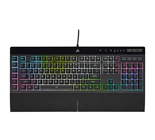 CORSAIR K55 RGB PRO XT - Dynamic Per-Key RGB Backlighting - Six Macro Keys with Elgato Stream Deck Software Integration - IP42 Dust and Spill-Resistant - Detachable Palm Rest - Media and Volume Keys