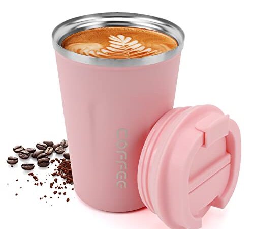 Intsun 380ml/13oz Coffe Traveler Mug with Lid Reusable Stainless Steel Vacuum Double Insulated Coffee Tumbler for Women Men Gifts for Birthday, Fathers Mothers Day, Thanksgiving Day, Chrisrmas, Pink