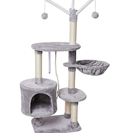 MIAO PAW 7 Kitten Cat Tree CatTower Cat Condo Cat FurnitureActivity Center Kitten Play House Sisal Scratching Posts Cat Bed Platforms Grey