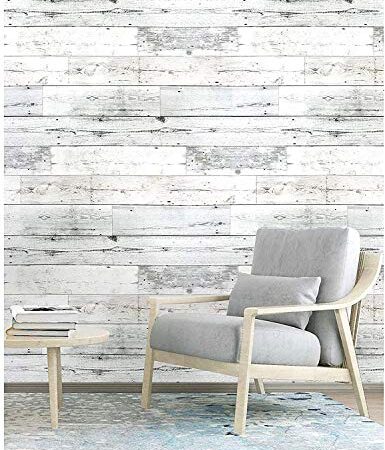 Peel and Stick Self-Adhesive Removable Contact Wallpaper,Light Grey/White Distressed Wood Plank Decorative Waterproof Wallpaper and Shelf Liner Wall Stickers,Home Decaration 17.7''x118.1''