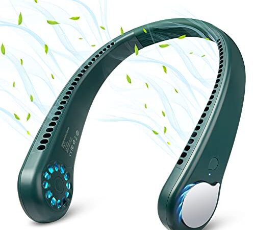 Portable Neck Fan - Personal Fan, Bladeless Neck Fan Wearable USB Rechargeable 3 Speeds (Green)