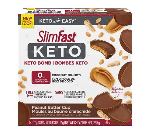 SlimFast KETO Bomb Snacks, 14x17g Chocolate Peanut Butter Cups Per box, 238 Grams