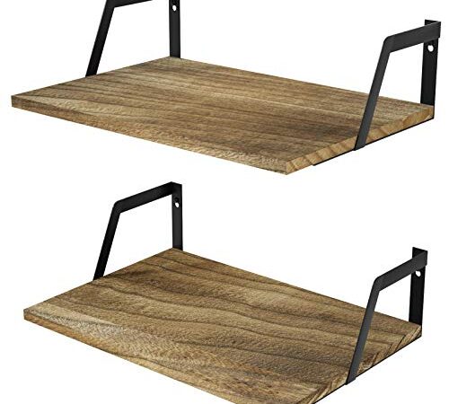 SRIWATANA Floating Shelves Wall Mounted Set of 2 Rustic Wood Shelves with Large Capacity(Carbonized Black)