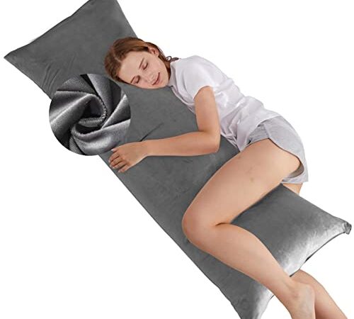 Ubauba Body Pillow with Grey Velvet Cover - Long Body Pillow with Velvet Pillowcase - Full Body Pillow for Bed with Removable Cover - Silver Grey 50x137cm (20x54 inch)