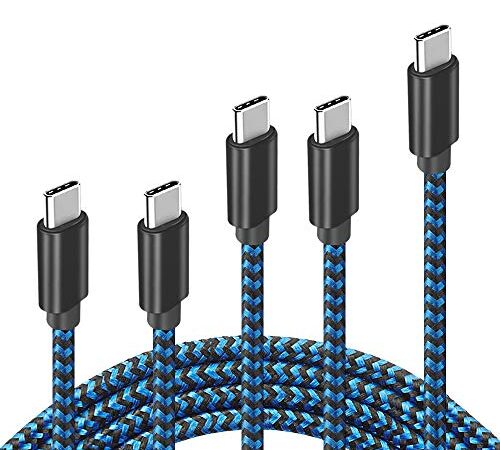 USB C Cable, 【5-Pack】 3A Fast Charge Various Lengths Durable Nylon Braided USB A to USB C Charging Cable Compatible with Samsung Galaxy S20 S10 S9 Plus/Note 20 10 9, LG G5/G6/V20, HTC, Moto, Sony and Other USB C Devices (Blue)